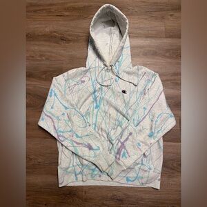 Champion Gray Reverse Weave Hoodie paint splatter